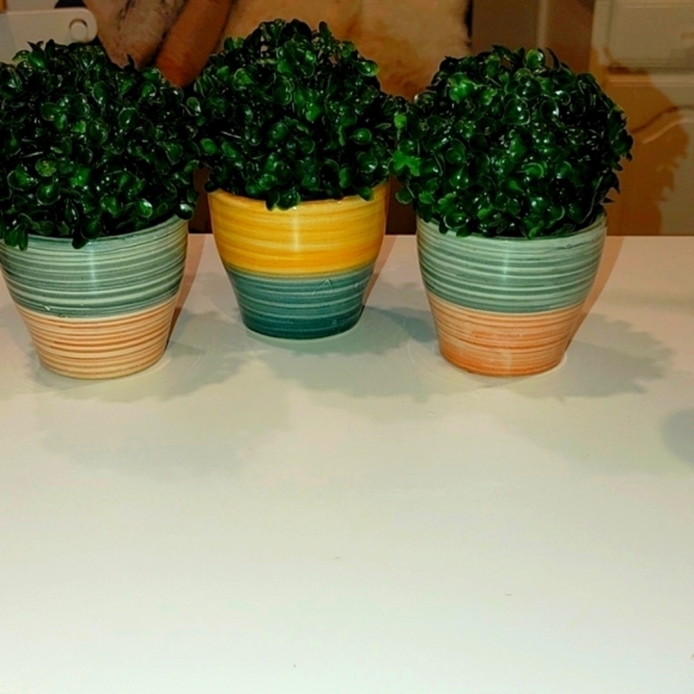 Ceramic Succulent Planters Set of 3 Garden Plants Gray Peach 4" X 3.5" EUC